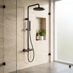 Aquanello Eterna Termostatisk Duschpelare 25 cm Regndusch Matt Svart ET-S-SET10-5-10